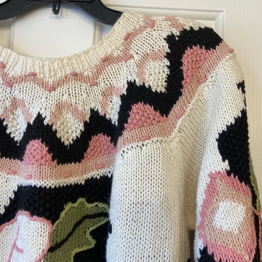 Vintage Jennifer Reed Hand Knitted Floral Oversize Sweater Sz Medium - Picture 3 of 12